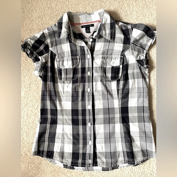 Tommy Hilfiger Women Cap Sleeve Plaid Button up Top Shirt  Small 100% Cotton - Picture 4 of 8